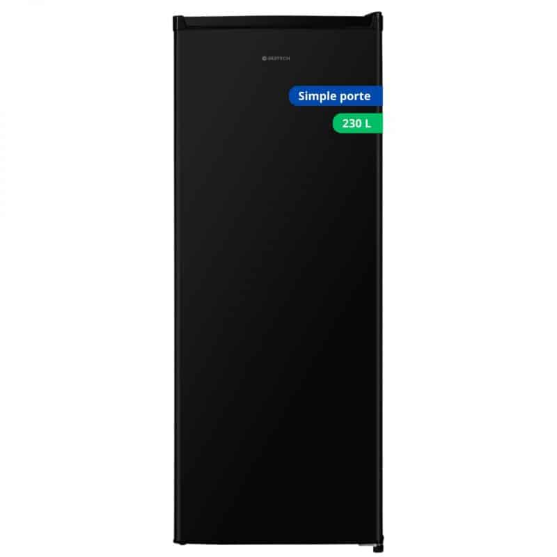 Réfrigérateur GEDTECH GSP230BL noir, simple porte, avec une capacité de 230L, au design élégant et moderne.