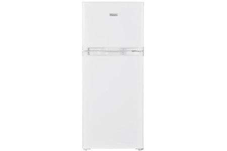 Réfrigérateur double porte FrigeluX RDP151BE blanc, compact et fonctionnel, idéal pour une cuisine moderne.